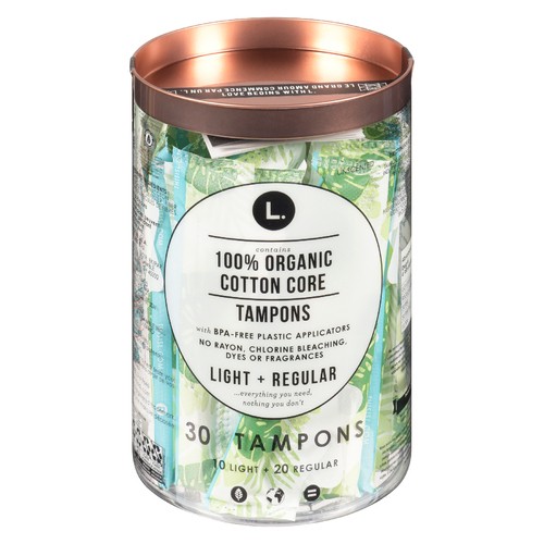L. Organic Cotton Core Tampons Light And Regular 30 Count