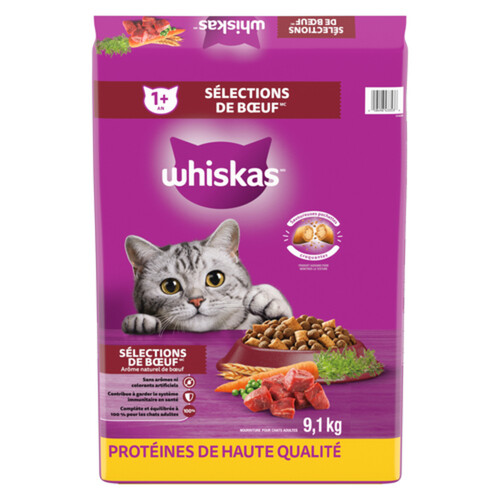 Whiskas Selections Adult Dry Cat Food Beef Flavour 9.1 kg
