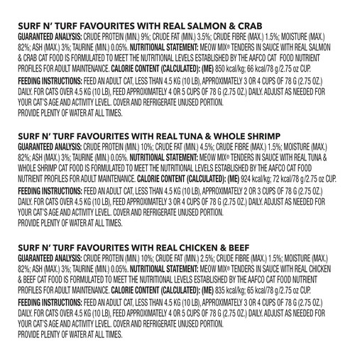 Meow Mix Wet Cat Food Tenders In Sauce Surf N' Turf Favourites Variety Pack 936 g