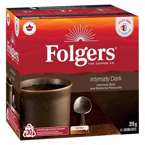 Folgers Coffee 100% Pure Coffee Pods Intensely Dark Roast 30 K-Cups 315 g