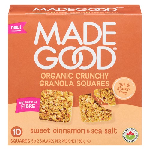 MadeGood Organic Crunchy Squares Bars Sweet Cinnamon 150 g