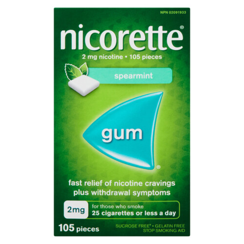 Nicorette Gum Spearmint 2 mg 105 Pieces