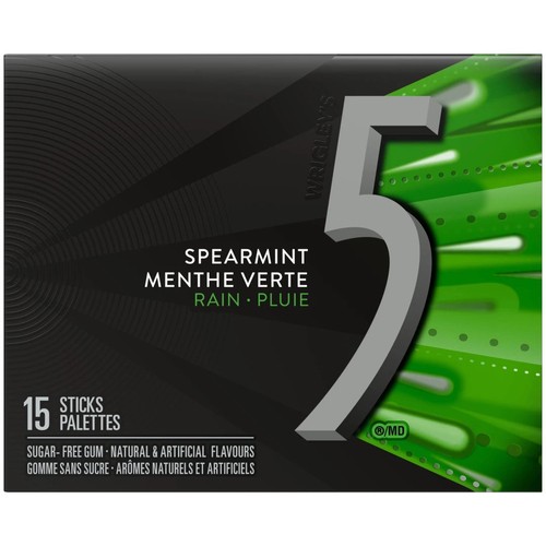 5 Sugar-Free Chewing Gum Spearmint-Rain 15 Sticks 1 Pack
