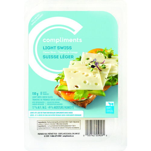 Compliments Sliced Cheese Light Swiss 8 Slices 150 g