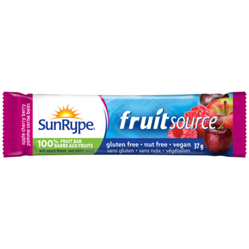 SunRype Fruitsource 100% Fruit Bar Apple Cherry Berry 37 g