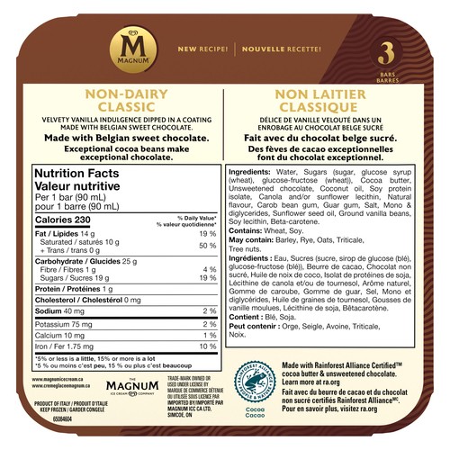 Magnum Dairy-Free Frozen Dessert Bars Classic 3 x 90 ml