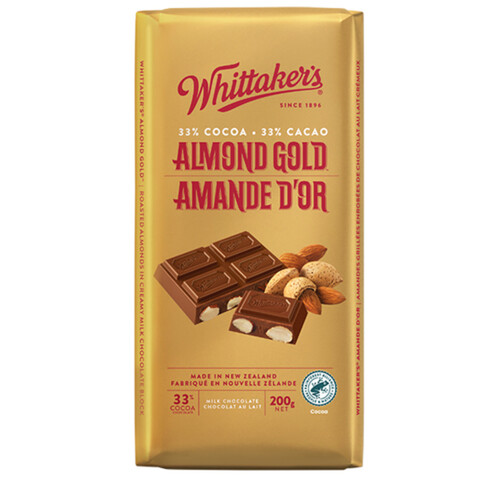 Whittaker's Milk Chocolate Bar Almond Gold 33% Cocoa 200 g