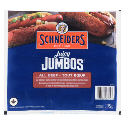 Schneiders Juicy Jumbos Hot Dogs All Beef 375 g