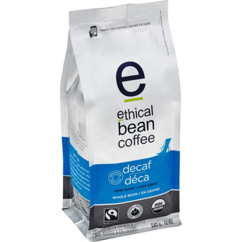 Ethical Bean Organic Whole Bean Coffee Decaf Dark Roast 340 g