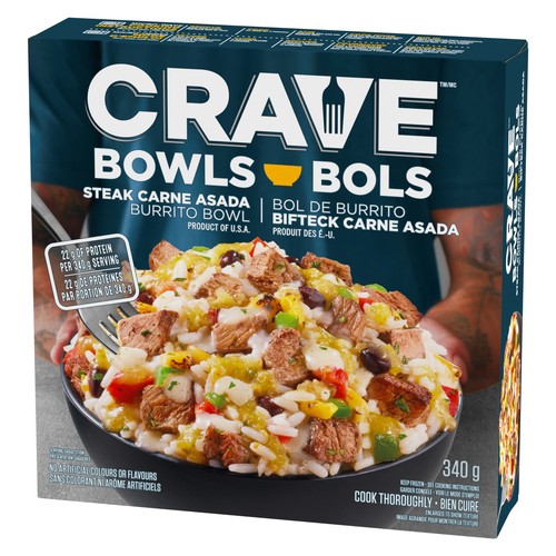 Crave Frozen Burrito Bowl Steak Carne Asada 340 g