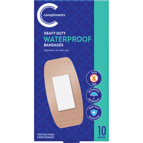 Compliments Waterproof Bandages Heavy Duty 10 Count