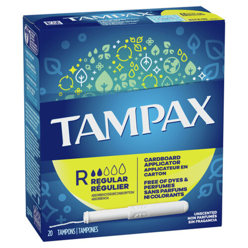 Tampax Cardboard Applicator Tampons Regular Unscented 20 Count