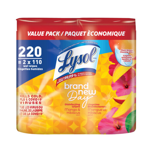 Lysol Disinfecting Wipes Mango & Hibiscus 2 x 110 Count