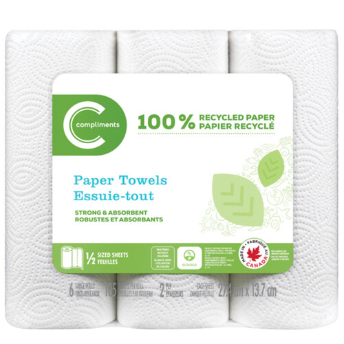 Compliments Paper Towels Greencare Recycled 6 x 105 Sheets Rolls