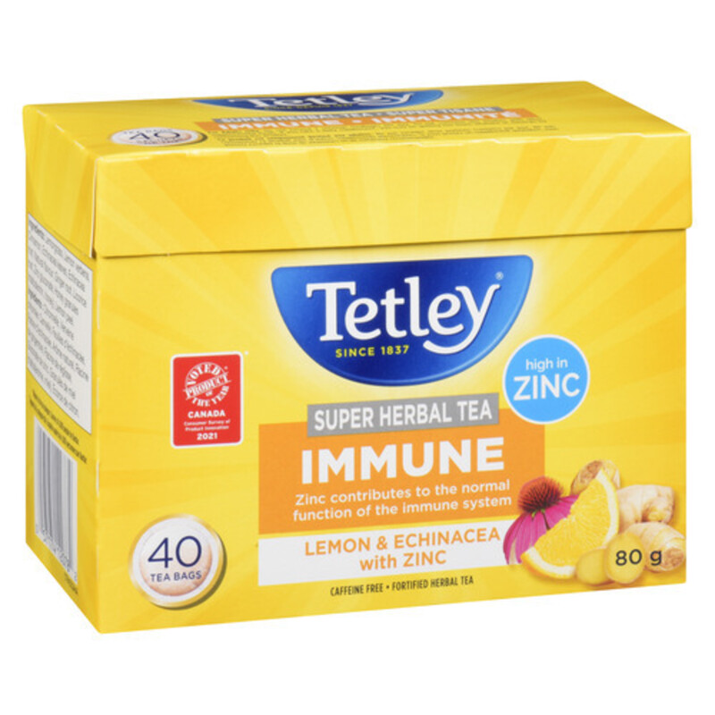 Tetley Super Herbal Tea Lemon & Echinacea With Zinc 40 Tea Bags Voilà