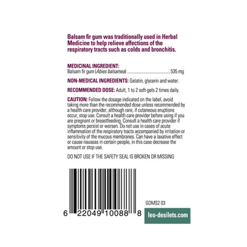 Léo Désilets Balsam Fir Gum Anti-Cold 535 mg Capsules 80 Count