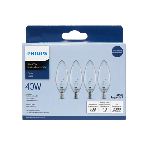 Philips Light Bulbs DuraMax 40W B10 Candelabra Base Clear Chandelier 4 EA