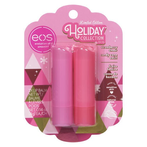 EOS Holiday Lip Balm Stick Strawberry Cheer & Candy Cane Swirl 2 Pack 8 g