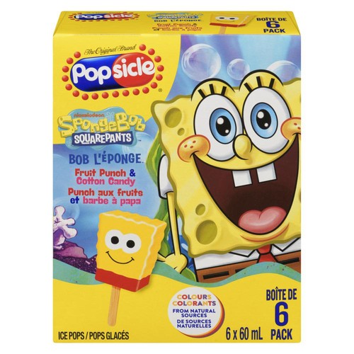 Popsicle SpongeBob Ice Pops Fruit Punch & Cotton Candy 6 Count