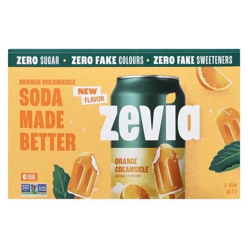 Zevia Sugar-Free Soda Orange Creamsicle 6 x 355 ml (cans)