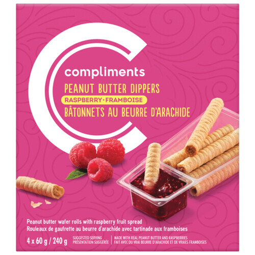 Compliments Snack Peanut Butter Wafer Rolls Dippers Raspberry 240 g