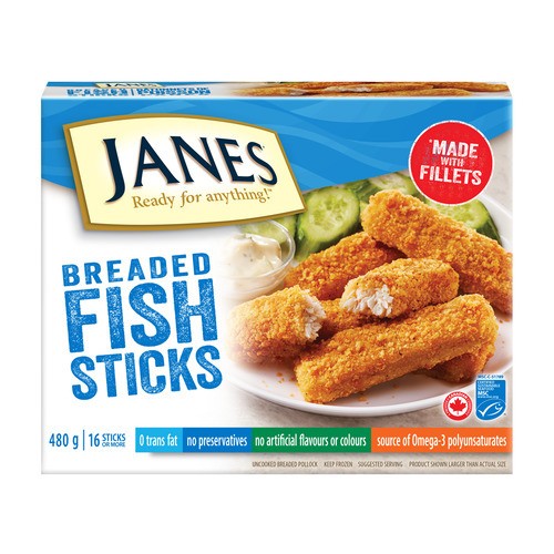 Janes Frozen Breaded Fish Sticks Uncooked 480 g
