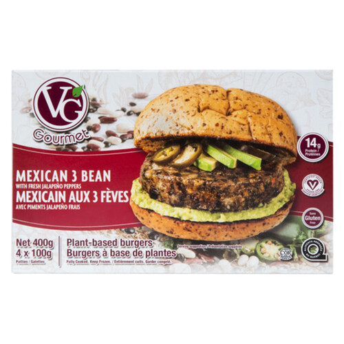 Vegetarian Gourmet Gluten-Free Frozen Burgers Mexican 3 Bean 400 g