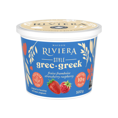 Maison Riviera Oat Based Vegan 3% Yogurt Greek Style Strawberry Raspberry 500 g