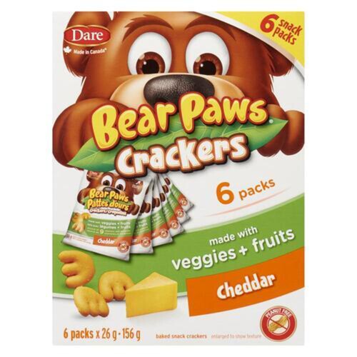 Dare Bear Paws Peanut-Free Crackers Cheddar Pouch 6 x 26 g