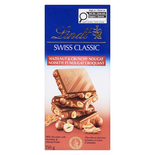 Lindt Swiss Classic Milk Chocolate Bar Hazelnuts & Almond Nougat 150 g