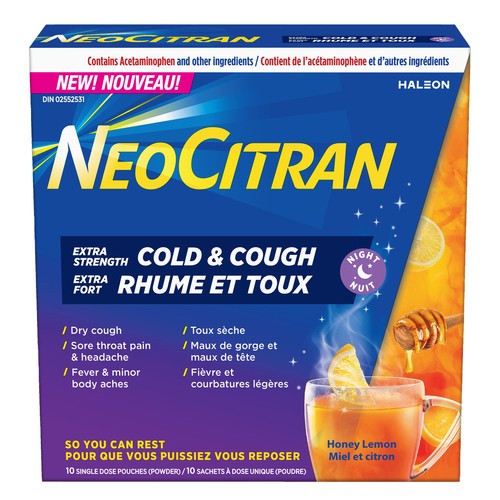 NeoCitran Cold & Cough Remedies Extra Strength Nighttime Honey Lemon 10 Pack