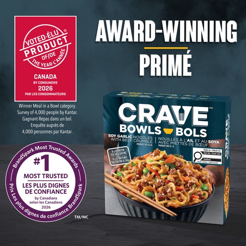Crave Frozen Noodle Bowl Soy Garlic With Beef Crumbles 340 g