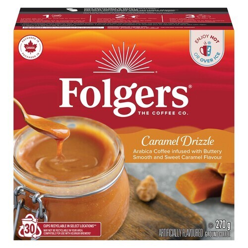 Folgers Coffee Pods Caramel Drizzle 30 K-Cups 270 g