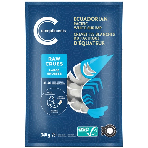 Compliments Frozen Shrimp Pacific White Raw Peeled Deveined 340 g