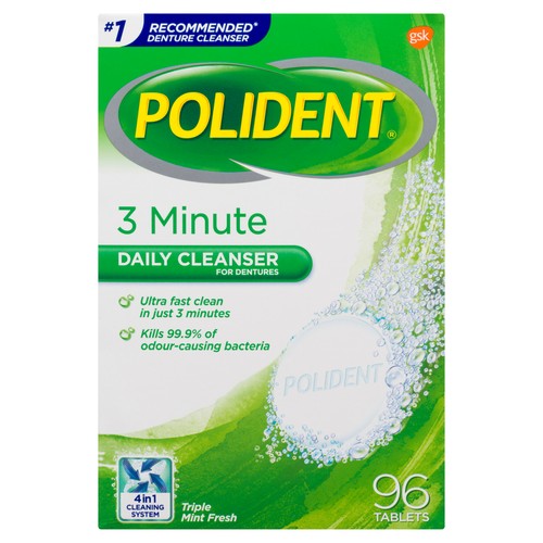 Polident 3 Minute Denture Cleanser 96 Tablets