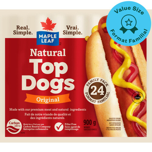 Maple Leaf Natural Top Dogs Original Hot Dogs Family Size 900 g
