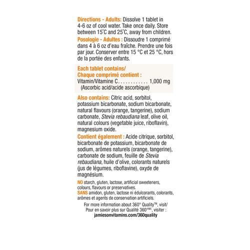 Jamieson 1000 mg Vitamin C Effervescent Tablets Orange 10 Count
