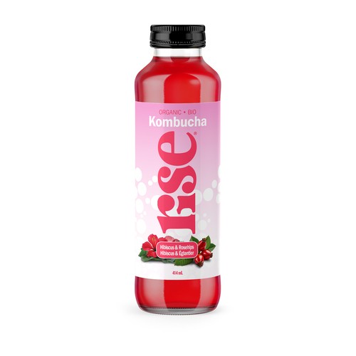Rise Kombucha Organic Tea Hibiscus & Rose Hips 414 ml (bottle)