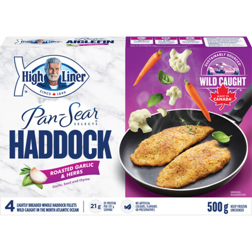 High Liner Frozen Pan Seared Haddock Fillets Roasted Garlic & Herbs 500 g