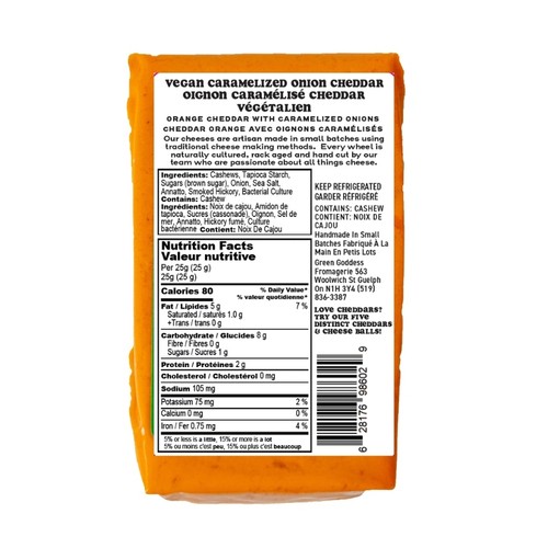 Green Goddess Fromagerie Vegan Cheese Caramelized Onion Cheddar 200 g