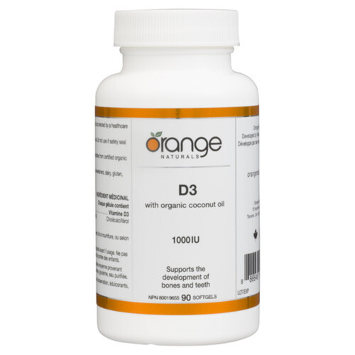 Orange Naturals D3 Softgels Coconut Oil Organic Nutritional Supplements 90 EA