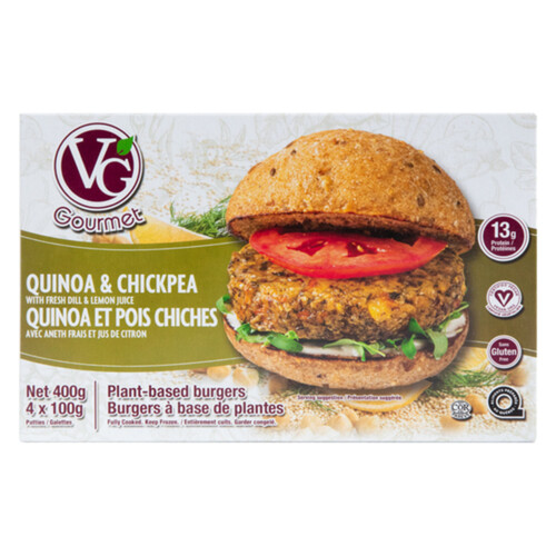 Vegetarian Gourmet Gluten-Free Frozen Artisan Vegan Burger Quinoa & Chickpea 400 g 