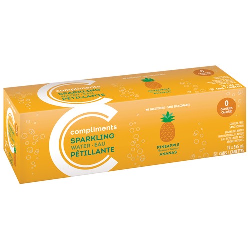 Compliments Sparkling Water Pineapple 12 x 355 ml (cans)
