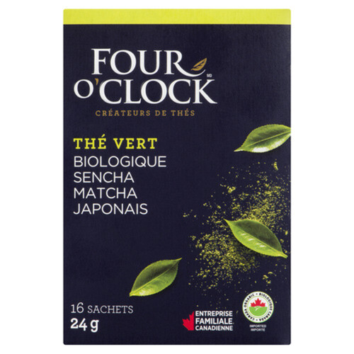 Four O'Clock Organic Green Tea Japanese Sencha Matcha 16 EA 