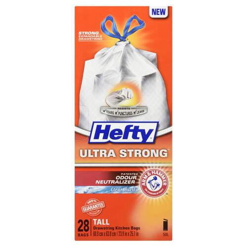 Hefty Ultra Strong Drawstring Garbage Bags White Tall 50 L 28 Bags