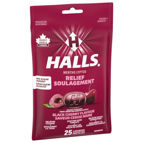 Halls Mentho-Lyptus No Sugar Added Cough Drops Black Cherry Flavour 25 Lozenges