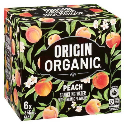 Origin Organic Sparkling Water Peach 6 x 355 ml (cans)