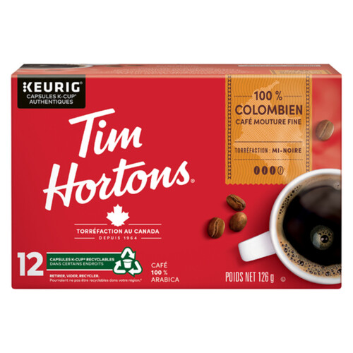 Tim Hortons Coffee Pods 100% Colombian Dark Medium Roast 12 K-Cups 126 g