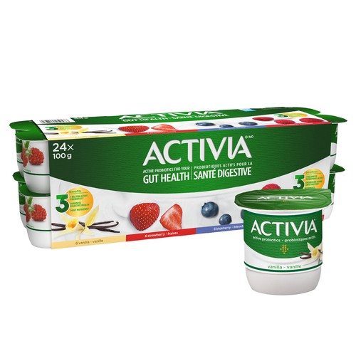 Activia Value Size Probiotics Yogurt Strawberry Raspberry Vanilla Blueberry 24 x 100 g