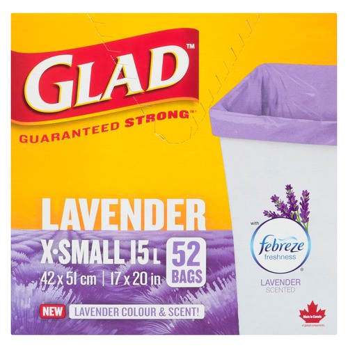Glad Waste Kitchen Garbage Bags Lavender X-Small 15 L 52 Count